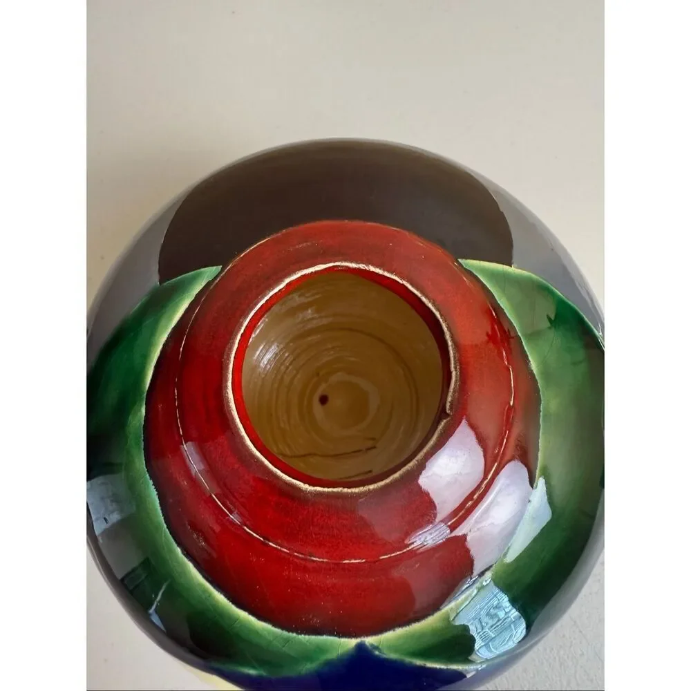 “Handmade Ceramic Vase, Abstract Glaze Design, Signed KLER